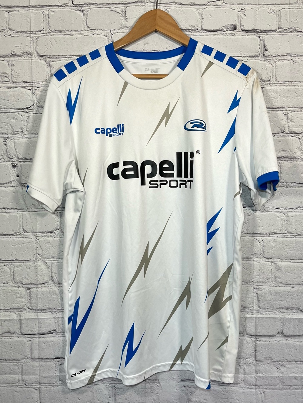 Capelli Sport Soccer Jersey Mens Large Blue White Athletic Performance Shirt